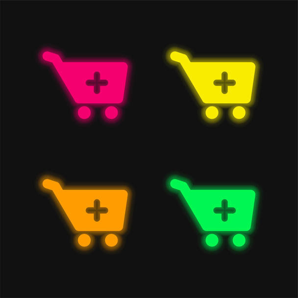 Προσθήκη στο καλάθι αγορών τεσσάρων χρωμάτων λαμπερό εικονίδιο διάνυσμα νέον - Διάνυσμα, εικόνα