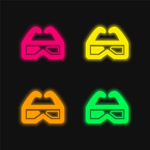 3d Glasses For Cinema four color glowing neon vector icon - Vector, Image