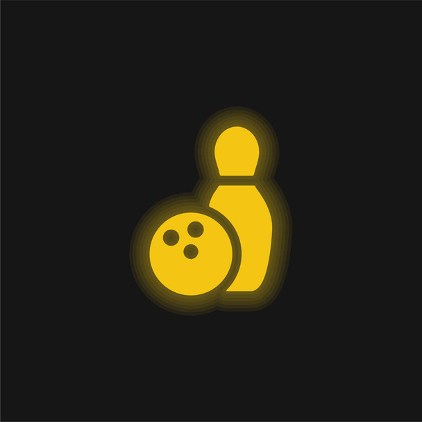 黄色の輝くネオンアイコンをボウリング - ベクター画像