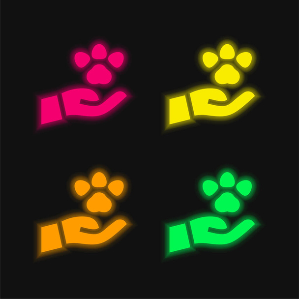 Állat négy színű izzó neon vektor ikon - Vektor, kép