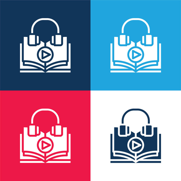 Cours audio bleu et rouge ensemble d'icônes minimes quatre couleurs - Vecteur, image