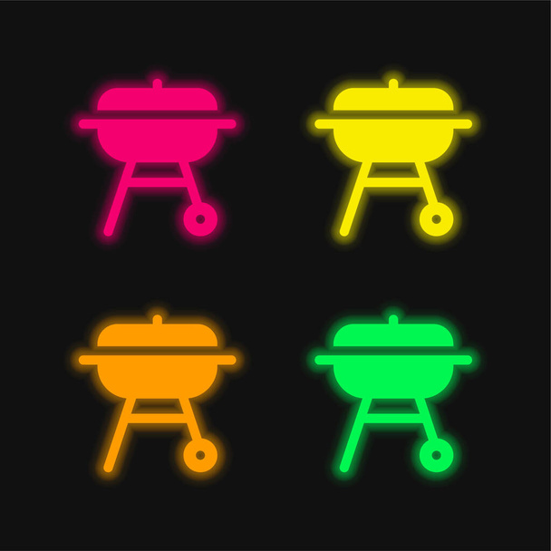 Barbacue dört renk parlayan neon vektör simgesi - Vektör, Görsel