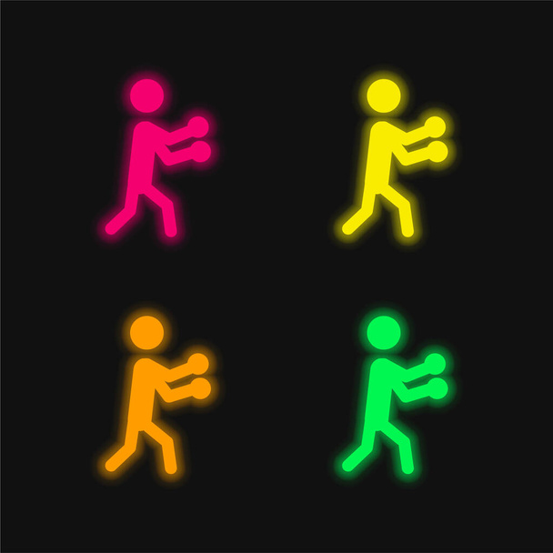 Boxing Silhouette four color glowing neon vector icon - Vector, Image