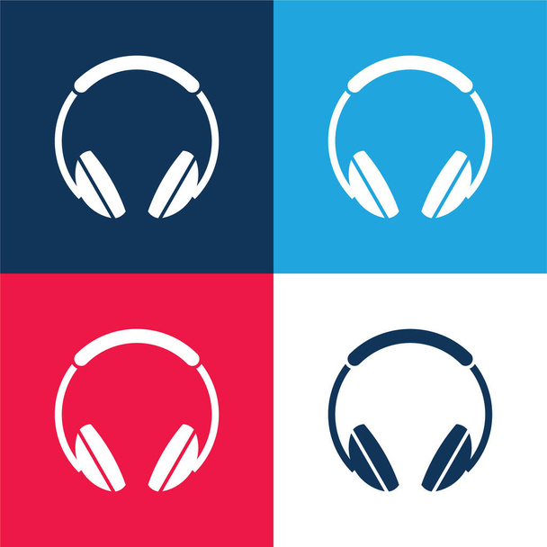 Velká sluchátka modrá a červená čtyři barvy minimální sada ikon - Vektor, obrázek