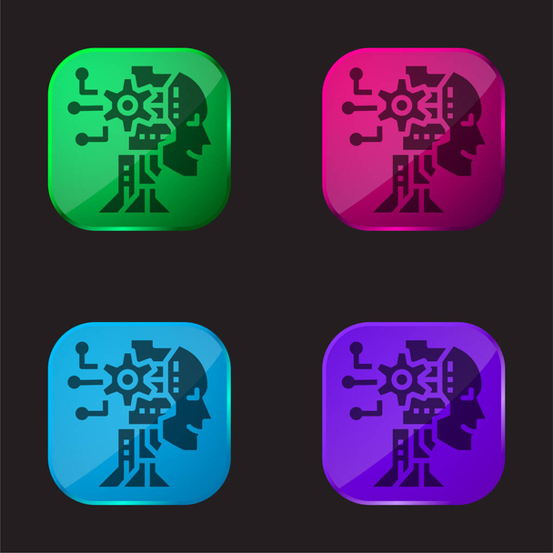 AI vier kleuren glazen knop pictogram - Vector, afbeelding