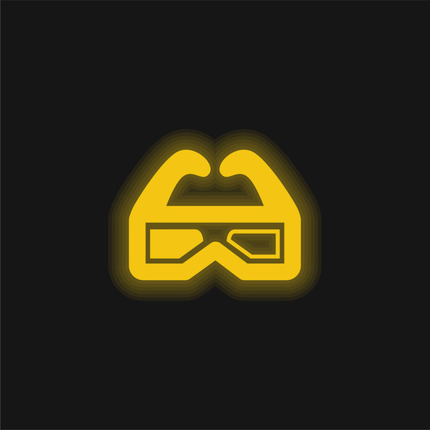 Gafas 3d para cine amarillo brillante icono de neón - Vector, imagen