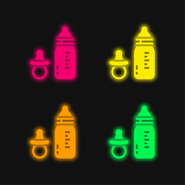 Baba palack négy színű izzó neon vektor ikon - Vektor, kép