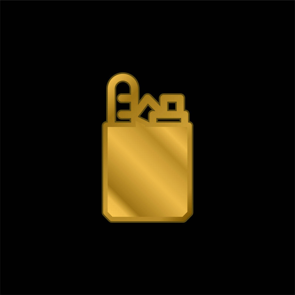 Bag gold plated metalic icon or logo vector - Vector, Image