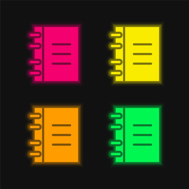 Agenda quatre couleurs rougeoyantes icône vectorielle néon - Vecteur, image