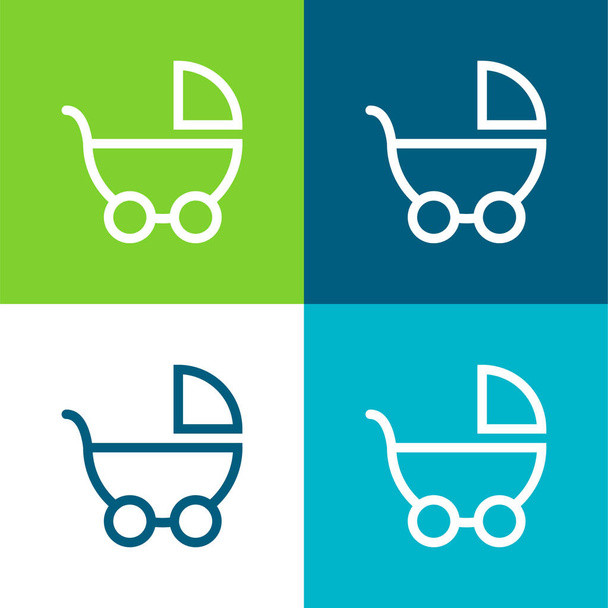 Transporte del bebé Vista lateral plana de cuatro colores mínimo icono conjunto - Vector, imagen