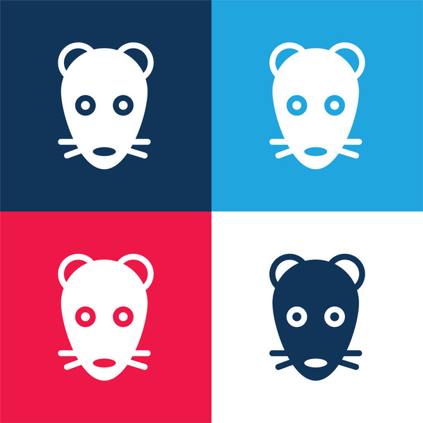 Animal Face modrá a červená čtyři barvy minimální ikona nastavena - Vektor, obrázek