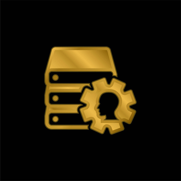 Pilha de livros com Cogwheel e Male Side View Imagem banhado a ouro ícone metálico ou vetor logotipo - Vetor, Imagem