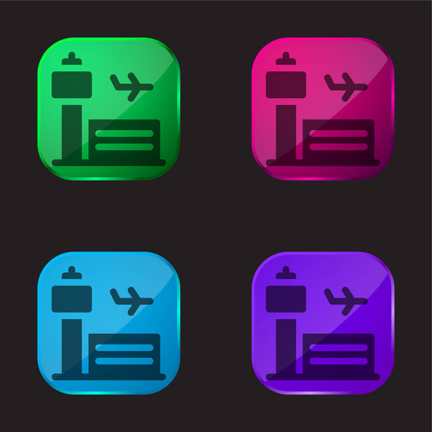 Flughafen vier farbige Glasknopf-Symbol - Vektor, Bild