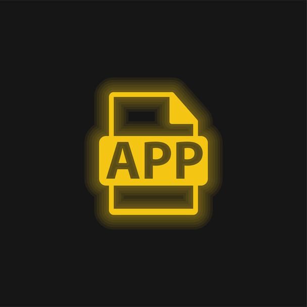 APP Dosya Sembolü Sarı parlak neon simgesi - Vektör, Görsel
