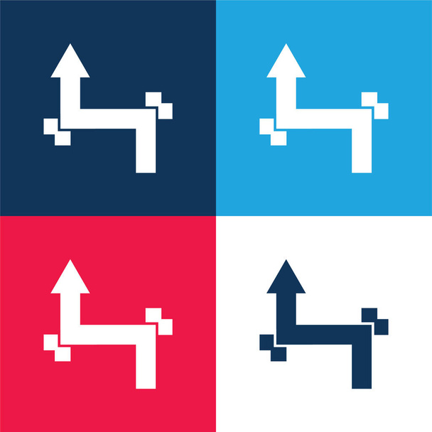 Flecha con dos ángulos rectos azul y rojo conjunto de iconos mínimo de cuatro colores - Vector, imagen