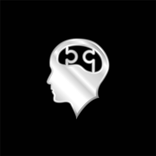 Kel Kafalı Yapboz Beyin gümüş kaplama metalik ikon - Vektör, Görsel