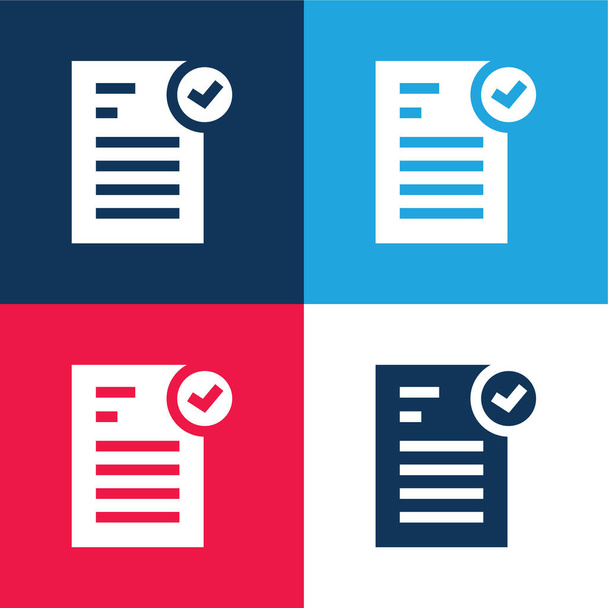 Approved blue and red four color minimal icon set - Vector, Image