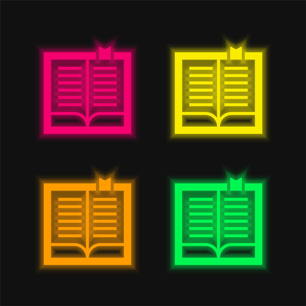 Buch vier Farbe leuchtenden Neon-Vektor-Symbol - Vektor, Bild