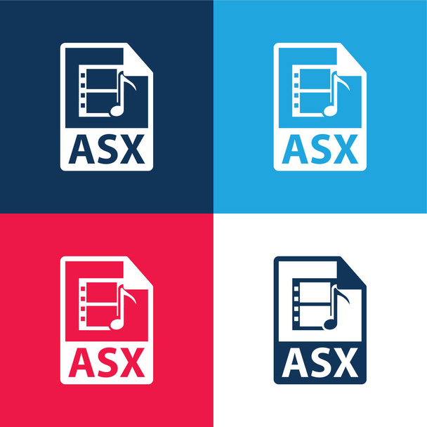 ASX Multimedia File Formato blu e rosso set di icone minime a quattro colori - Vettoriali, immagini