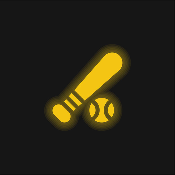 Béisbol bola amarillo brillante icono de neón - Vector, Imagen
