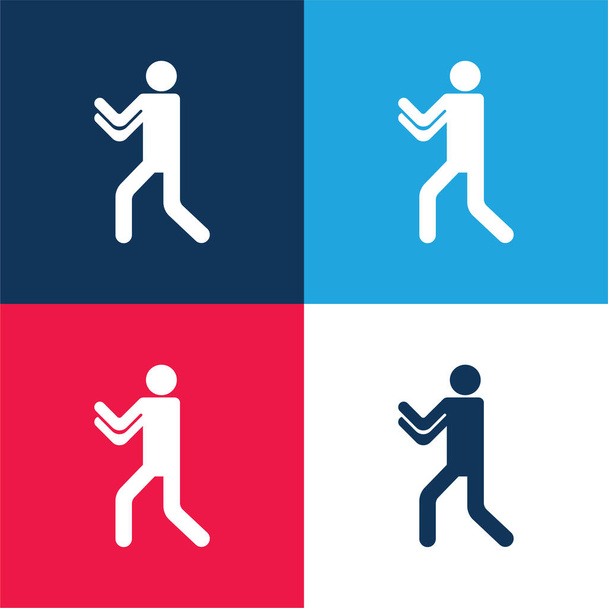 Boxeo silueta azul y rojo de cuatro colores mínimo icono conjunto - Vector, imagen
