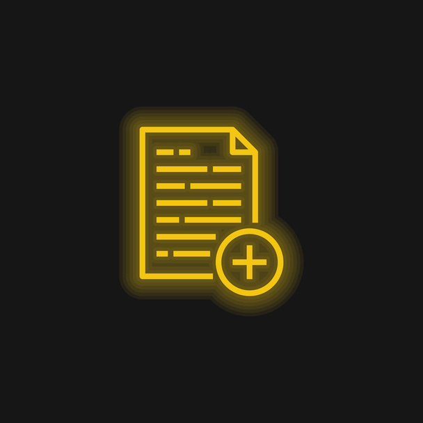 Přidat žlutě zářící neonovou ikonu - Vektor, obrázek