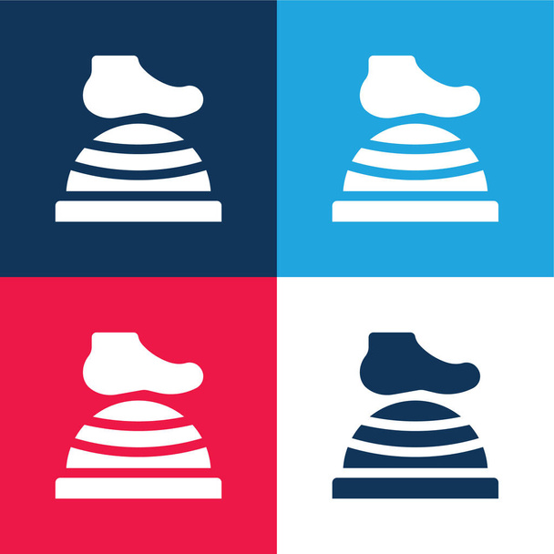 Bosu Ball blue and red four color minimal icon set - Vector, Image