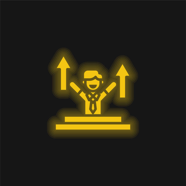 Voorwaarts geel gloeiende neon pictogram - Vector, afbeelding
