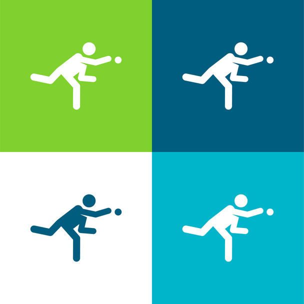 Béisbol jugador plano de cuatro colores mínimo icono conjunto - Vector, Imagen