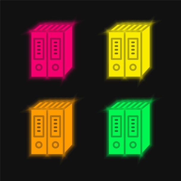 Levéltár négy szín izzó neon vektor ikon - Vektor, kép