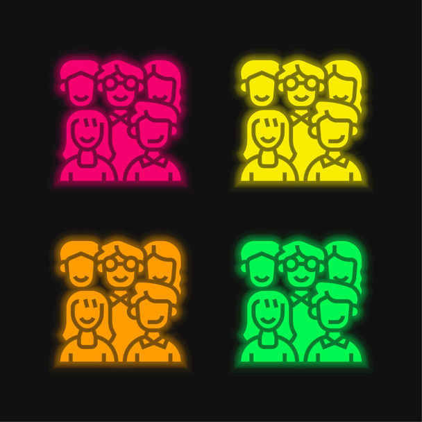 Ancestors four color glowing neon vector icon - Vector, Image