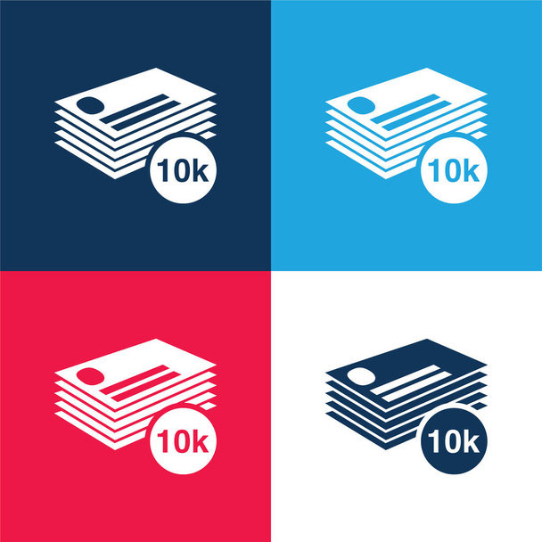 10k Of Business Cards Stack blue and red four color minimal icon set - Vector, Image