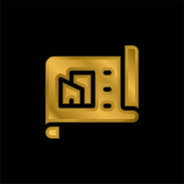 Arquitectura chapado en oro icono metálico o logo vector - Vector, Imagen