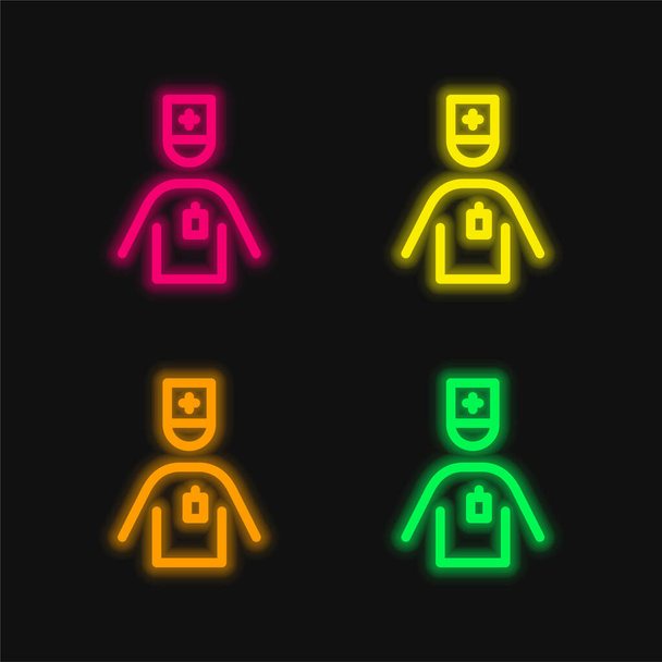 Aid Man four color glowing neon vector icon - Vector, Image