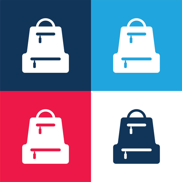 Sac Pack bleu et rouge quatre couleurs minimum jeu d'icônes - Vecteur, image