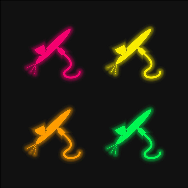 Hava fırçası Boyama Aracı Dört renk parlayan neon vektör simgesi - Vektör, Görsel