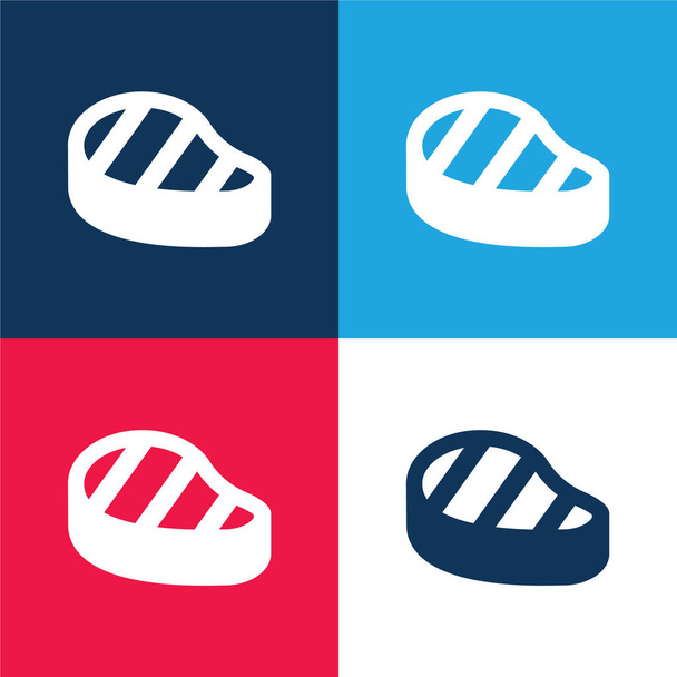 Bife Bife azul e vermelho quatro cores conjunto de ícones mínimos - Vetor, Imagem