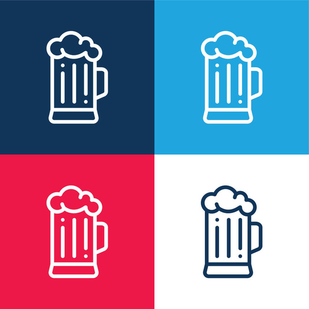 Piwo niebieski i czerwony zestaw czterech kolorów minimalny zestaw ikon - Wektor, obraz