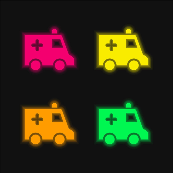 Ambulancia de cuatro colores brillante icono del vector de neón - Vector, Imagen