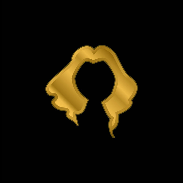 Negro largo cabello femenino forma chapado en oro icono metálico o logo vector - Vector, imagen