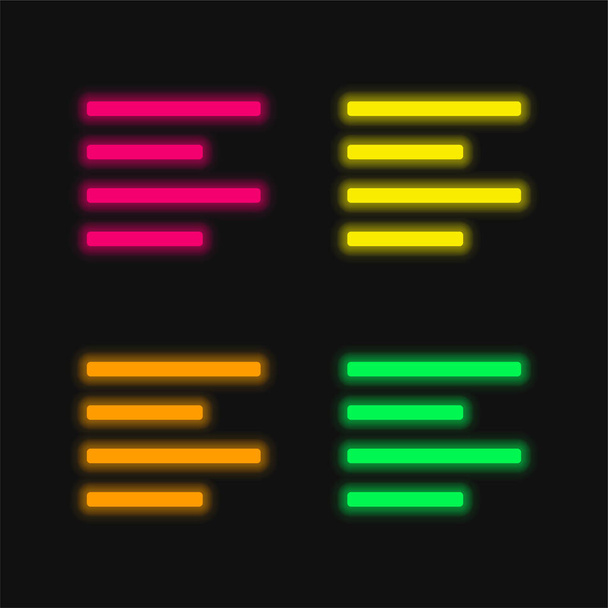Alinear izquierda de cuatro colores brillante icono del vector de neón - Vector, Imagen