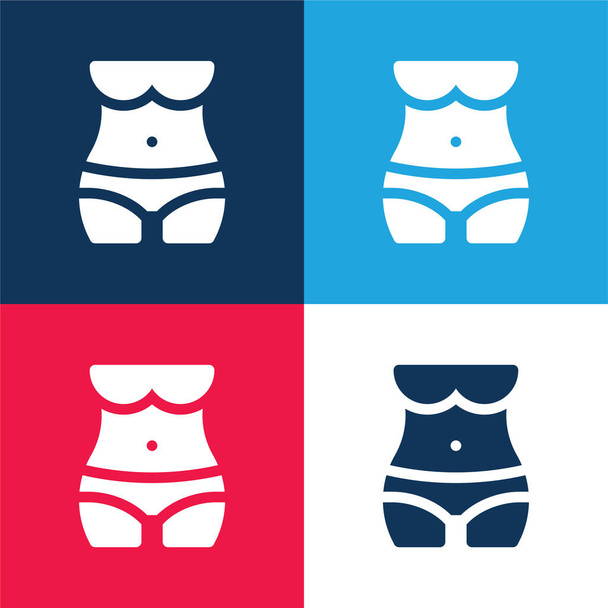 Corpo azul e vermelho conjunto de ícones mínimos de quatro cores - Vetor, Imagem