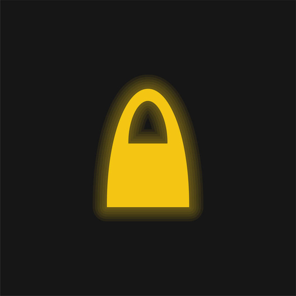 Schwarze Einkaufstasche Silhouette des großen Henkels gelb leuchtende Neon-Symbol - Vektor, Bild