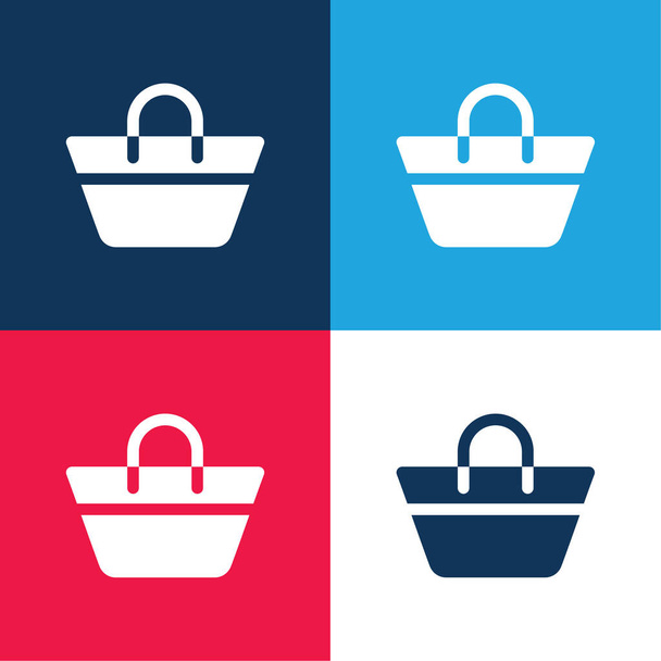 Bolsa de playa azul y rojo de cuatro colores mínimo icono conjunto - Vector, Imagen