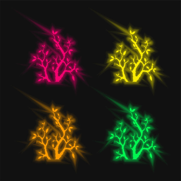 Ramos com folhas quatro cor brilhante ícone vetor de néon - Vetor, Imagem