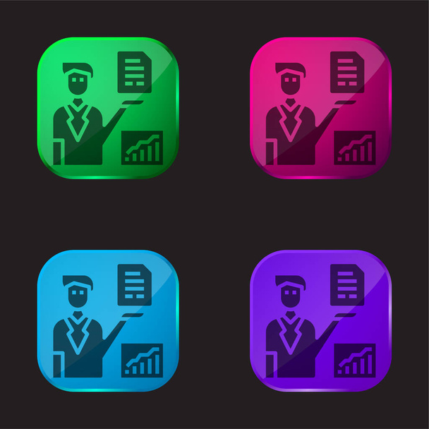 Analysis four color glass button icon - Vector, Image