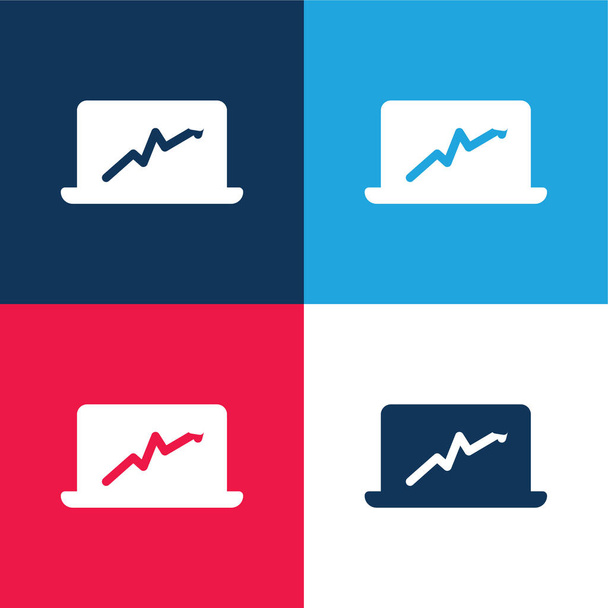 Plateau avec flèche bleu et rouge ensemble d'icônes minimales de quatre couleurs - Vecteur, image