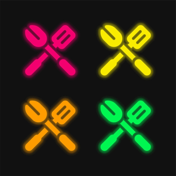 Барбекю 4 цвета светящийся неоновый вектор значок - Вектор,изображение