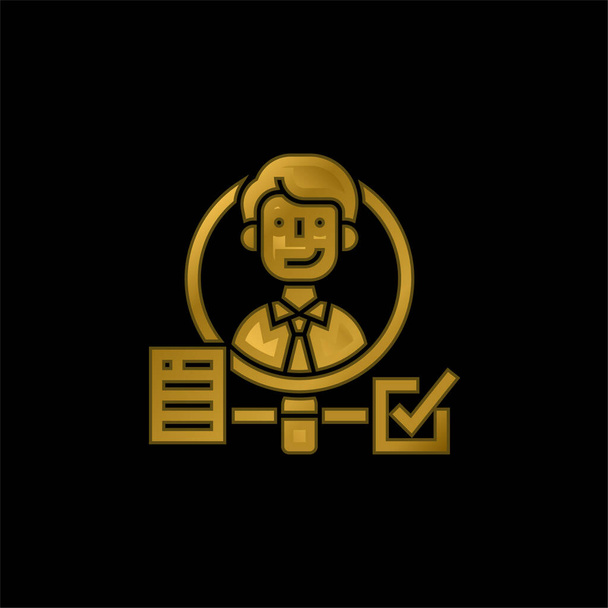 Background Check gold plated metalic icon or logo vector - Vector, Image