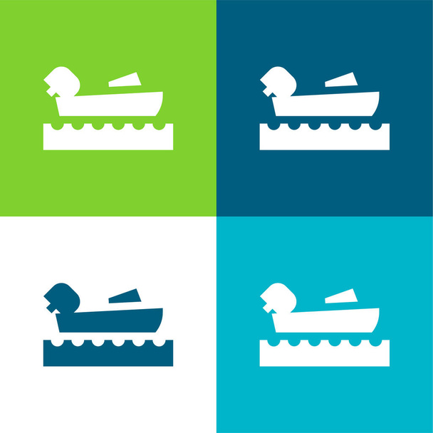 Σκαφών Επίπεδη τέσσερις χρώμα ελάχιστο σύνολο εικονιδίων - Διάνυσμα, εικόνα